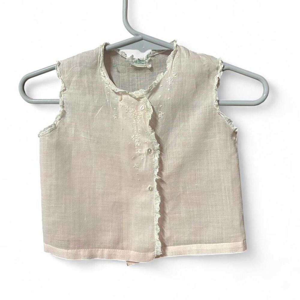 Antique handmade light pink newborn depression era linen 1930s sleeveless blouse
